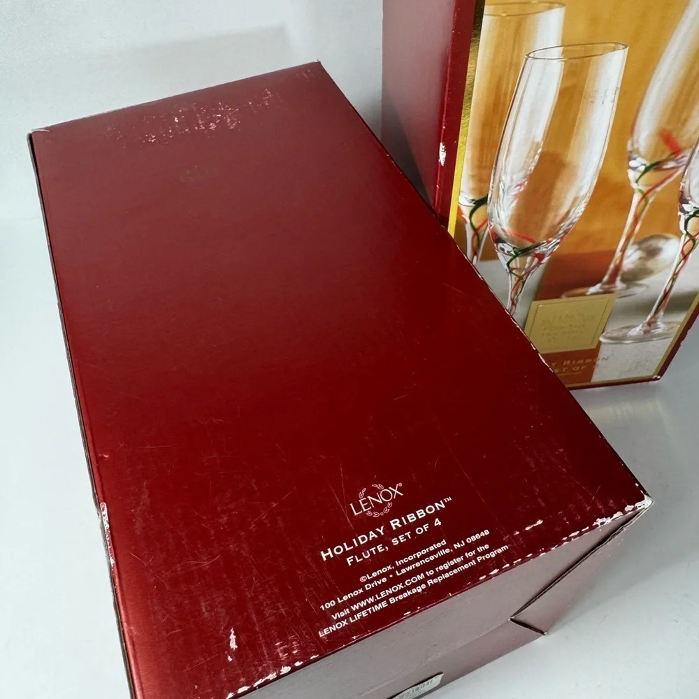 Holiday Ribbon Flute set of 8 Champagne by Lenox Crystal